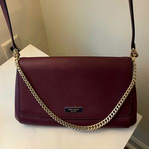 Kate Spade Maroon Laurel Way gold chain leather cross body bag purse